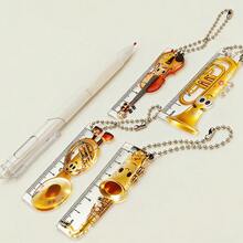 4pcs Musical Instrument Shaped Ruler With Beaded Chain, Transparent Portable Pocket Ruler/Handheld Ruler, Cute Cartoon Style Stationery, Can Be Hung On Backpack Or Pencil Case, Very Convenient Measuring Tool - Sets - View 10