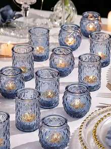 12pcs Vintage Transparent Glass Tea Candle Holders, For Wedding Table Decor, Bridal Shower Decor, Bohemian Tea Party Decor And Wedding Party Guest Favors - Transparent - View 11