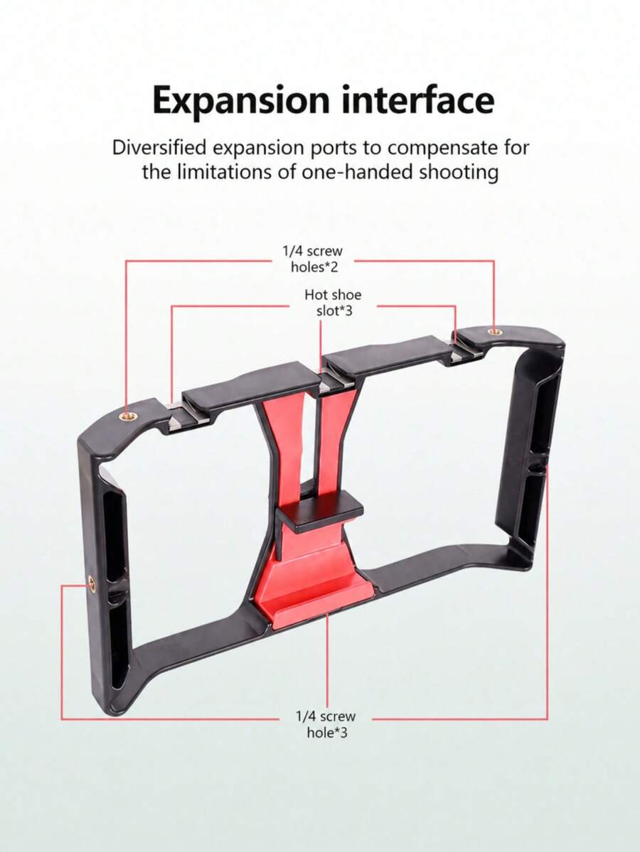 1 buah Sangkar Kamera Ponsel, Bingkai Penstabil Genggam, Mendukung Pemotretan Horizontal & Vertikal, Kompatibel dengan Lampu Pengisi Eksternal & Mikrofon, Bingkai Fotografi Genggam untuk Video Pendek, Vlog, dan Siaran Langsung - Hitam - View 1