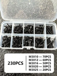 230pcs M3 Black Head Self-Tapping Screws, Assorted Set High Strength Wall Board Nails Gypsum Board Screws, Drywall Nails Hardened Self-Tapping Screws - Black 230pcs - View 2