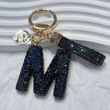 Beautiful Letter Keychain Faux Rhinestone Alphabet Elegant Black Gold Women's/Men's Accessories Suitable For Birthday Anniversary Gifts - Black - View 13