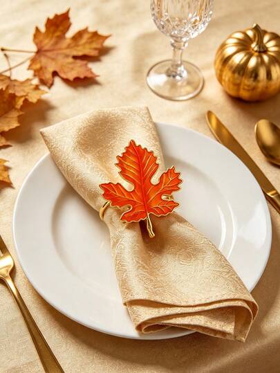 6/12 piezas Anillos para servilletas de hoja de arce naranja de Acción de Gracias, adecuados para boda, fiesta, celebración de vacaciones, picnic, camping, reunión de campo, decoración de mesa de banquete de cumpleaños, estilo minimalista