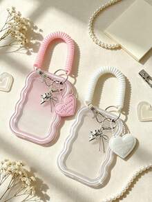 Wavy Edge Transparent Acrylic Card Holder, Y2K Style, With Phone Charm Heart Cat Bow Pendant, Card Holder Accessories, DIY Card Storage Case, Fits Idol Photos, Custom Printed Cards, School ID Cards, Access Cards, ID Cards, Work Badges And Metro Cards, Outer Wavy Asymmetric Frame, For Students And Idol Fans To Decorate Their Cards, Keychains, Backpack Charms, Back To School Essential, Ideal Gift For Girls (Card Paper Not Included) - Multicolor - View 2