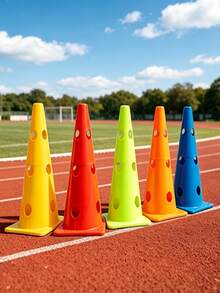 1 Set Football Training Marker Cones With Pole, Sensory Integration Training Cones, Multi-Functional Hurdle Agility Bar, Adjustable - Multicolor - View 5
