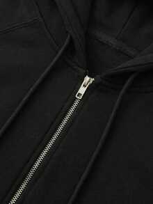 Casual Versatile Loose Solid Color Sweatshirt Black Spring - Black - View 5