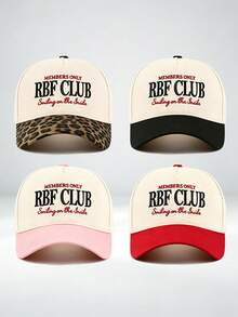 1pc RBF Club Letter Embroidered Baseball Cap Leopard Print Brim Contrast Color Curved Brim Adjustable Casual Trucker Hat For Women Street Daily Wear - Multiple Styles - View 3