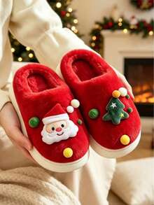 Women's Cute Christmas Atmosphere Thermal Slippers, Non-Slip Warm Comfortable Soft Sole With Thermal Lining, Couple Matching, Home Thermal Slippers - Red - View 5
