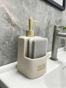 1pc 350ml Soap/Lotion Dispenser Bottle With Sponge Holder, Kitchen Accessory - A - View 1