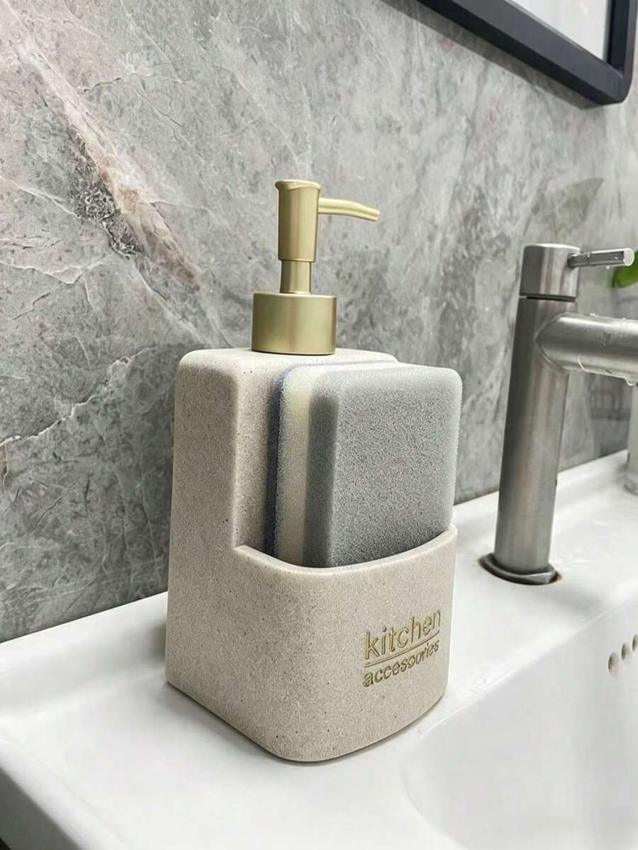 1pc 350ml Soap/Lotion Dispenser Bottle With Sponge Holder, Kitchen Accessory - A - View 1
