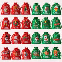 CARRIECUR 24Pcs Christmas Drawstring Gift Bags, Satin Xmas Treat Pouch Bags, Red & Green Assorted Printed Santa Snowman Gingerbread Man Reindeer Stocking Gift Sacks For Christmas Party Favors, Candy Wrapping, Stocking Stuffers - View 7