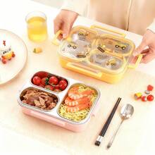 Kotak Bekal Bento Stainless Steel 304, Wadah Makanan Anti Bocor 3 Kompartemen, Wadah Makan Siang Aman Microwave dengan Tutup, Wadah Makanan untuk Perjalanan, Wadah Persiapan Makanan Terbagi untuk Pelajar, Wadah Camilan Lucu - MultiWarna - View 4