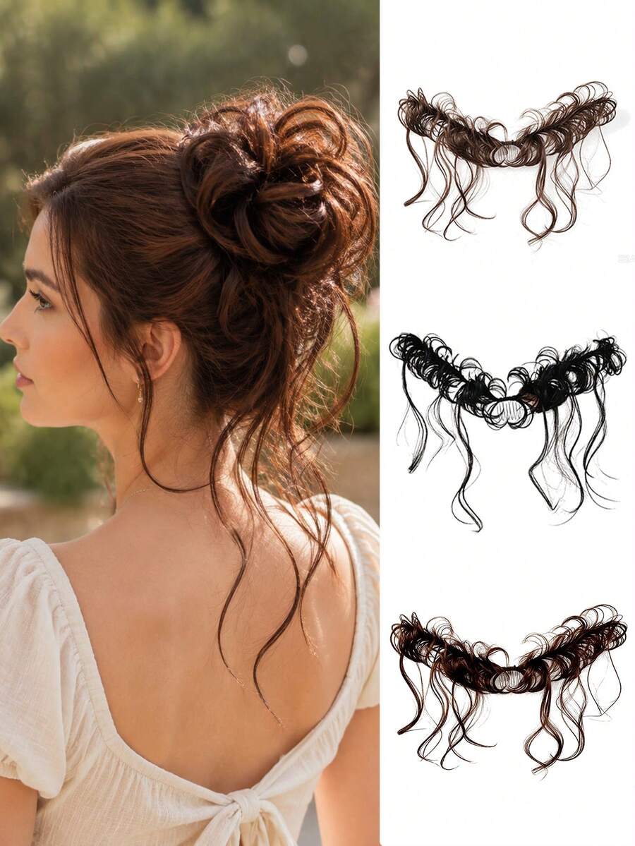 A Loose, Curly Hair Tie Bun With Flowing, Wispy Strands; A Clip-On Updo For Easy Wear And Quick Styling, Suitable For Everyday Wear By Women. - Multicolor - View 1