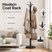 ERUIV 12-Hook Coat Rack, Tree-Shaped Metal Clothes Rack With Round Base, Freestanding Hallway Coat Stand For Jackets, Coats, Hats, Bags And Scarves, Suitable For Entryway, Bedroom And Living Room - 1 Black Coat Rack - View 6