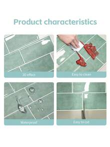WalDecoo 1/10/20 Sheets (11.6"X9")Peel And Stick Backsplash, Sage Cement Textured Subway Tile, Glossy, Heat/Moisture Resistant, Kitchen/Bathroom, Renter Friendly - Green Stone Pattern Train - View 3