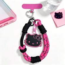 1 buah Tali Gantungan Ponsel Hello Kitty Hitam & Merah Muda, Gantungan Hello Kitty Sanrio, Tali Pergelangan Tangan Anyaman Buatan Tangan yang Dapat Diatur, Dengan Pembatas Ponsel dan Gantungan Kunci, Aksesori Anti-Hilang untuk Pecinta Mobil - Tali gantung - View 10