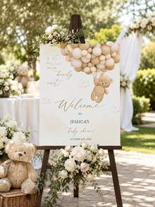 Custom Baby Shower Welcome Sign - Teddy Bear Theme Style, Personalized Name & Date Display Board, Neutral Beige Balloon Style Entrance Decor (Suitable For Boy Or Girl), Home Decor, Party Decor, Custom Poster - Multicolor - View 7