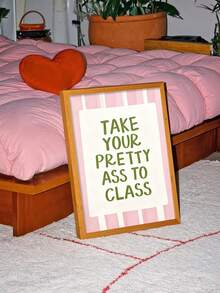 1pc "Take Your Pretty To Class" Canvas Wall Art, Fun & Playful Quote Print, Pink Striped Background Layout Poster, Collegiate Style Dorm Bedroom Decor, Modern Aesthetic Wall Hanging Art, Unframed - Text B - View 2