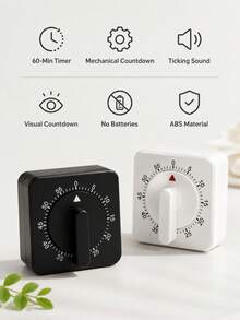 1Pc 60-Minute Mechanical Kitchen Timer, Battery-Free Wind-Up Countdown Timer With Ticking Sound & Ring Alarm, ABS Cooking Timer For Baking, Boiling, Stewing, Study, Classroom, Office, Home Kitchen - Multicolor - View 4