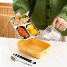 Kotak Bekal Bento Stainless Steel 304, Wadah Makanan Anti Bocor 3 Kompartemen, Wadah Makan Siang Aman Microwave dengan Tutup, Wadah Makanan untuk Perjalanan, Wadah Persiapan Makanan Terbagi untuk Pelajar, Wadah Camilan Lucu - MultiWarna - View 9