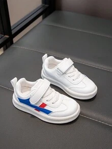 1 Pair PU Leather Fashion Lightweight Comfortable Little Girls Shoes Spring/Autumn Embroidered White Low-Top Baby Sneakers - Blue - View 3