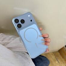 Large Window Design Magnetic Phone Case Compatible With IPhone 18 Pro 18 Pro Max, With Lens Protector, Rectangular Lens Frame Design, Electroplated Hard Shell Compatible With IPhone 17 Pro Max 16 Pro Max 15 14 13 12 11 - Sky Blue - View 3