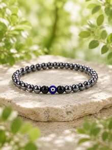 Evil Eye Lucky Protection Bracelet, Silver Beaded, Adjustable Elastic Cord, Minimalist Design, Gift For Mom, Grandma, Daughter, Sister - Suitable For Daily Occasions, All Seasons, Daily Wear Bracelet | Minimalist Bracelet | Elastic Bracelet - Black - View 14