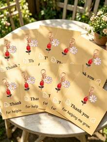 10pcs/8pcs/5pcs/3pcs Minimalist Daisy & Tulip Keychain Set, Includes "Thank You For Helping Me Grow" Card, Floral Keychains, Suitable For Teacher's Day, Thanksgiving, Friendship Growth Memorial Gift, Floral Lover Gift, Can Be Used As Key And Bag Accessories - Multicolor - View 4