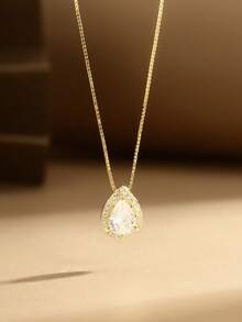 LEKANI S925 Sterling Silver Necklace 1pc Gold Fashion Design Water Drop Shape Pendant Necklace Simple Elegant Gift For Girlfriend Best Friend Exquisite Gift Niche Daily Wear Collarbone Chain Necklace - Gold - View 6
