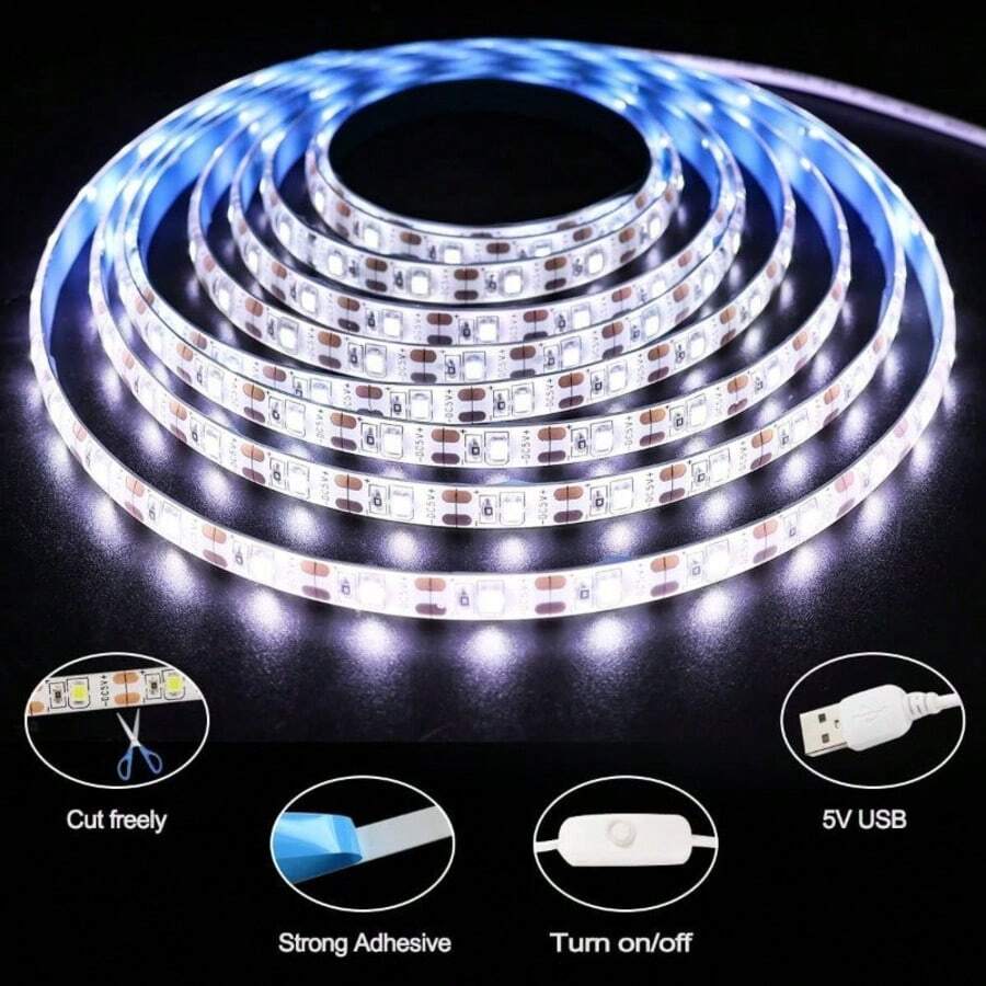 2835 501 Key Switch, 1-10M Selectable USB Plug-In Cuttable LED Strip Light, Indoor Ambient Lighting, Suitable For Bedroom, Dorm, Mirror, Cabinet And TV Decoration - Multicolor - View 1