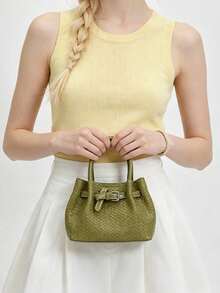 Retro Woven Handbag, Women's Quality Leather Buckle Design, Large Capacity Commuting Cross-Body Bag, Simple And Versatile Shoulder Bag - Green - View 3