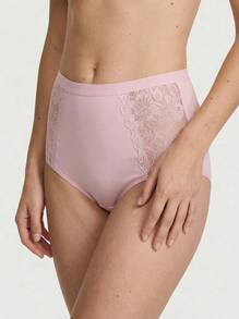 Aesletic 1 pieza de braga de talle alto para mujer con encaje, elástica para evitar deslizamientos, corte alto en la pierna para un color sólido elegante, suave y transpirable - Rosa - Ver 2