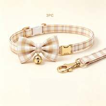3pcs Cute Plaid Cat Collar Set With Bell, Adjustable Soft Neck Strap, Fashion Pet Accessory For Daily Walking - Multicolor - View 22