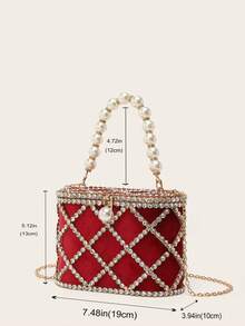 Fashionable Elegant Party Evening Diamond Metal Handbag - Red - View 9
