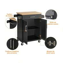 Carrito Móvil de Almacenamiento Multifuncional con Cajón para Sala y Cocina - Negro - Ver 3