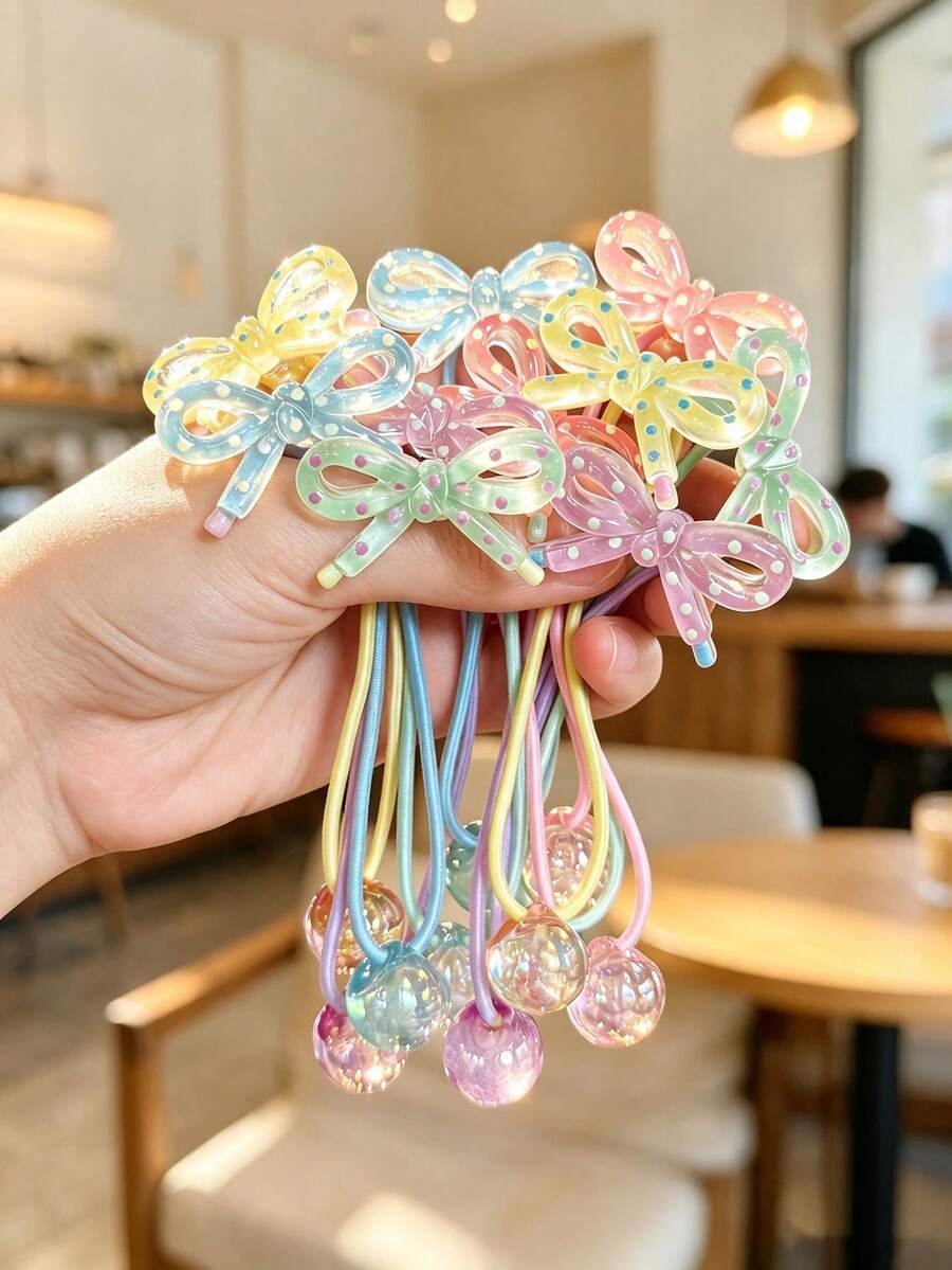 Transparent Jelly Color Bow Hair Tie, Colorful Elastic Ponytail Hair Band, Minimalist Back To School Hair Accessory, Autumn Decoration, Suitable For Ponytail Hairstyles