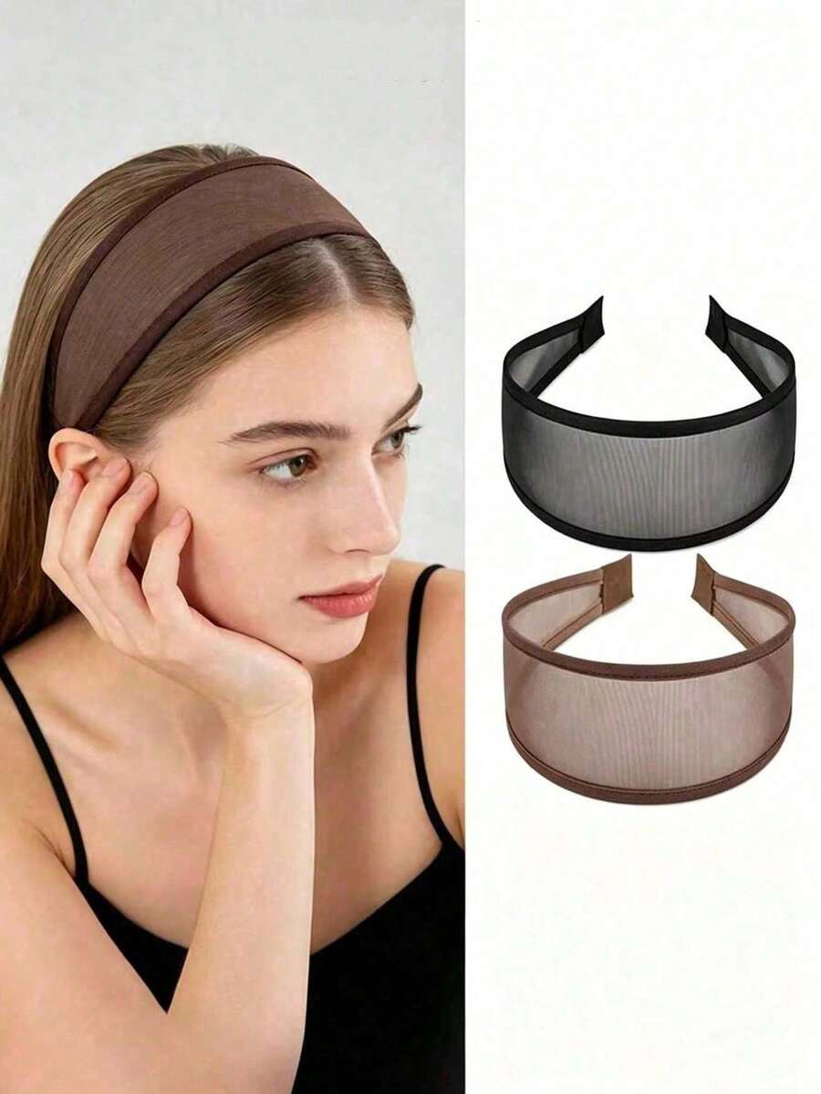2/1pc Extra Wide Mesh Headband, Lightweight And Breathable, Cool Summer Hair Accessory, Effectively Covers Hairline, Suitable For Home Skincare, Essential Fashion Item For Daily Outings, Beach Vacation And Travel - Multicolor - View 1