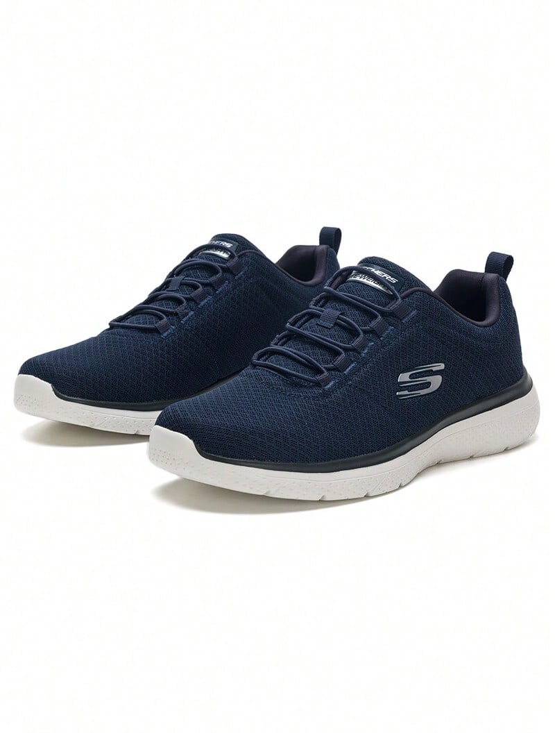 Skechers Men's Breathable Flyknit One-Piece Soft Sole Cushioned Daily Running Shoes - Navy Blue - View 1