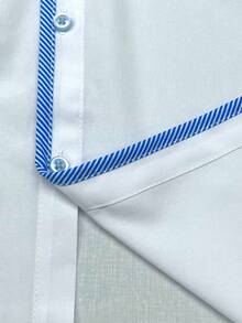 Camisa de manga larga con botones y estampado de rayas de contraste, estilo sencillo para ir al trabajo, para hombres - Blanco - Ver 8