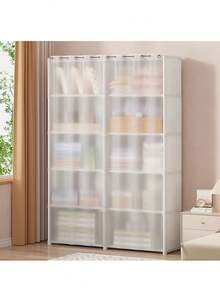 1pc Multi-Functional Storage Rack, Freestanding Metal Wardrobe Organizer With Dust Cover, Suitable For Home, Office, Classroom, Dormitory, Space-Saving Bedroom Storage Unit, Christmas, Halloween Entryway Organizer - Multicolor - View 4
