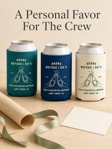 Custom Text Can Cooler For Bachelor Party, Brews Before I Do's Cheers Design, Neoprene Drink Sleeve For Groom Weekend And Groomsman Gifts - Multicolor - View 2