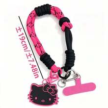 1 buah Tali Gantungan Ponsel Hello Kitty Hitam & Merah Muda, Gantungan Hello Kitty Sanrio, Tali Pergelangan Tangan Anyaman Buatan Tangan yang Dapat Diatur, Dengan Pembatas Ponsel dan Gantungan Kunci, Aksesori Anti-Hilang untuk Pecinta Mobil - Tali gantung - View 3