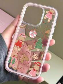 1pc Christmas Element Gingerbread Pony Illustration Pattern Pink 2-In-1 Transparent TPU Phone Case Compatible With IPhone 16/16 Pro/15/15 Pro Max/15 Pro/11/12/13/14 Pro Max/12 Pro/12 Pro Max/13 Pro/13 Pro Max/14 Pro/14 Pro Max Soft Shell Premium Creative - Multicolor - View 2