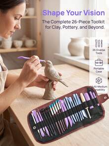26Pcs Pottery Clay Sculpting Tools Set With Roll Up Bag Stainless Steel Double Ended For Carving Modeling - Multicolor - View 4