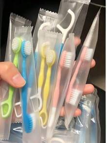50pcs Macaron Color Dual-Use Toothbrush + Floss Pick, Disposable Travel Toothbrush, Convenient Portable Oral Care Products, Dental Floss, Mini Toothbrush - Multicolor - View 8