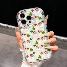 Full Print Santa Claus & Christmas Tree Transparent Shockproof TPU Phone Case Compatible With Iphone 12/13/Pro 14/15/16/17 Pro Max And Galaxy S23/24/25/Ultra, Wavy Edge Design, Fashionable Holiday Gift For Men And Women - Clear - View 2