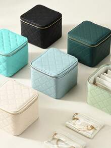 Oirlv Portable PU Leather Jewelry Storage Box, Mini Travel Zipper Jewellery Organizer Case For Rings Earrings Necklaces Bracelets & Home Use - Jewelry Bag - View 3