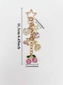 1pc/2pcs, Charming Pink Rhinestone Cherry Heart Pendant Bag Charm, Women's Handbag/Backpack/Shoulder Bag Accessory, Women's Travel Essential Keychain, Car Accessory, Room Decor, Fun Gift For Friends Back To School - Multicolor - View 8