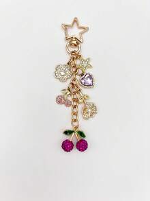 1pc/2pcs, Charming Pink Rhinestone Cherry Heart Pendant Bag Charm, Women's Handbag/Backpack/Shoulder Bag Accessory, Women's Travel Essential Keychain, Car Accessory, Room Decor, Fun Gift For Friends Back To School - Multicolor - View 9