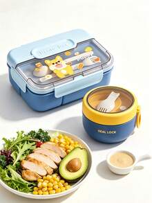 SEAL LOCK Cartoon Lunch Box, Student Campus Large Capacity Meal Box, Divided Breakfast Bento Box, Fruit Fresh-Keeping Box, Office Worker Weight Loss Meal Box, Suitable For Company, School, Outdoor Picnic And Camping Food Storage - Multicolor - View 5
