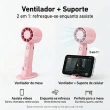 Mini Ventilador Portátil Mini Turbo USB Recarregável 3 Velocidades Silencioso Forte com Suporte Celular Mesa - Branco - Visão 7